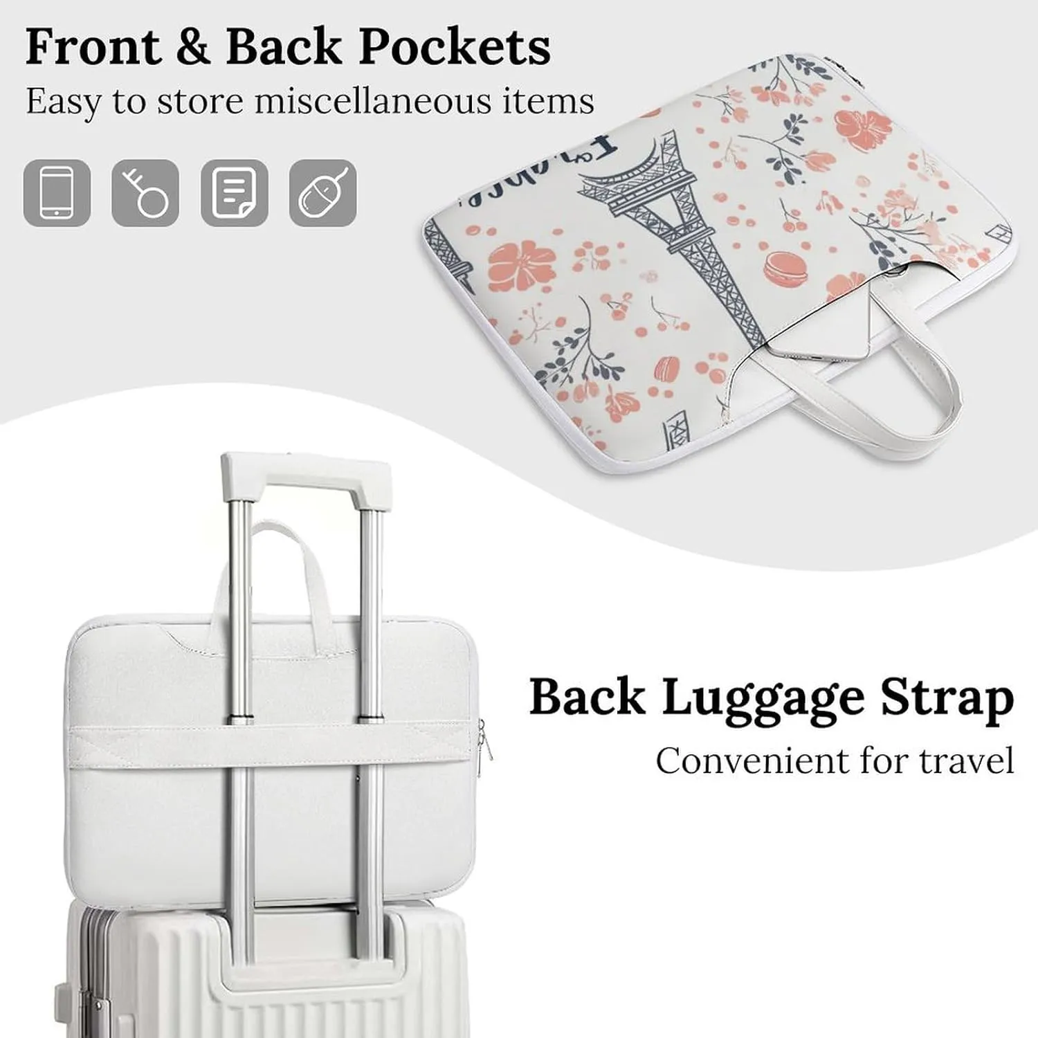 Eiffel Tower Paris French Macarons Leather Bag Laptop Case Slim Water Resistant Computer Bags with Handle Briefcase for Work