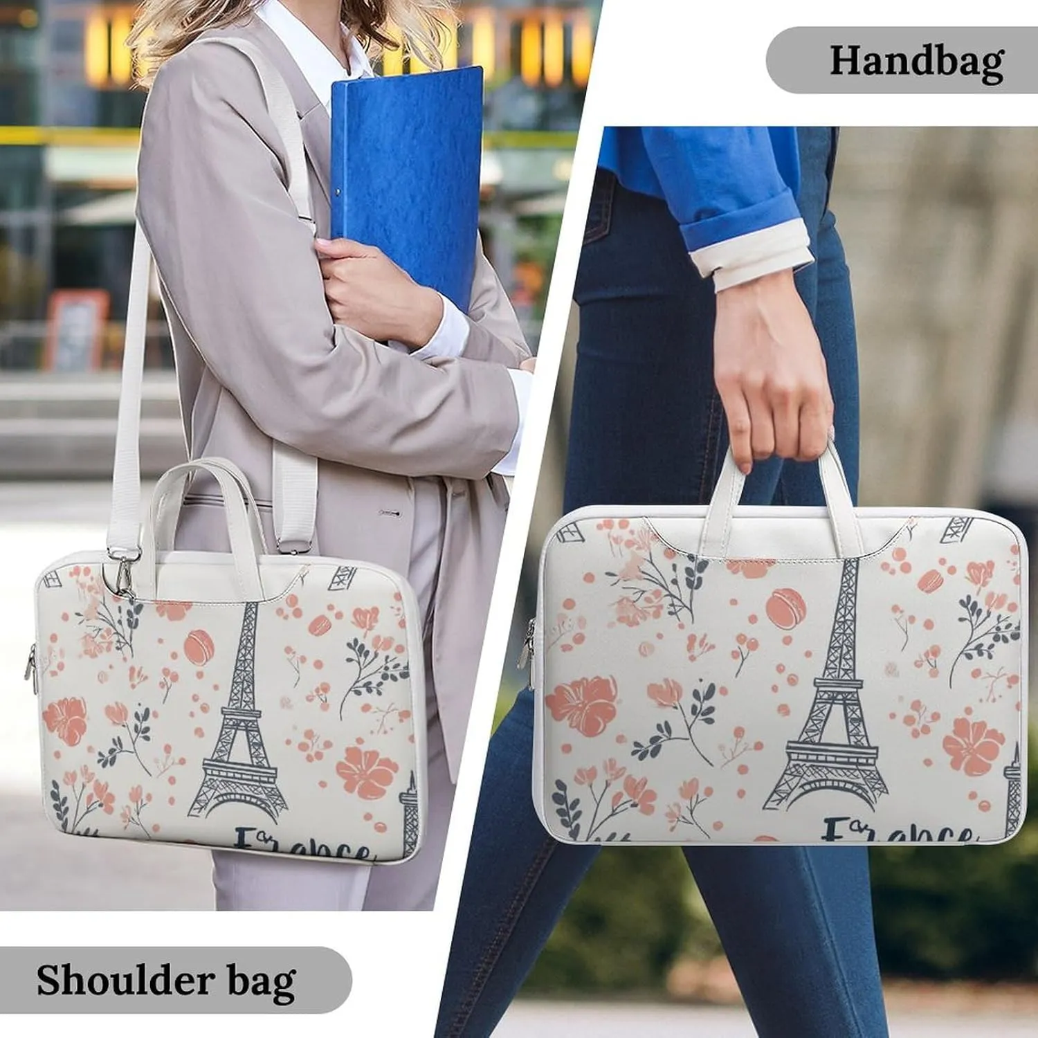 Eiffel Tower Paris French Macarons Leather Bag Laptop Case Slim Water Resistant Computer Bags with Handle Briefcase for Work