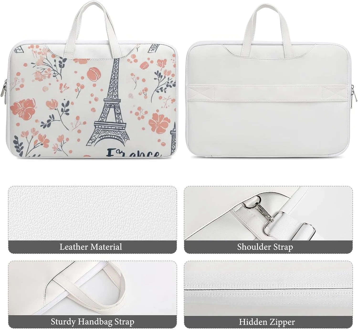 Eiffel Tower Paris French Macarons Leather Bag Laptop Case Slim Water Resistant Computer Bags with Handle Briefcase for Work