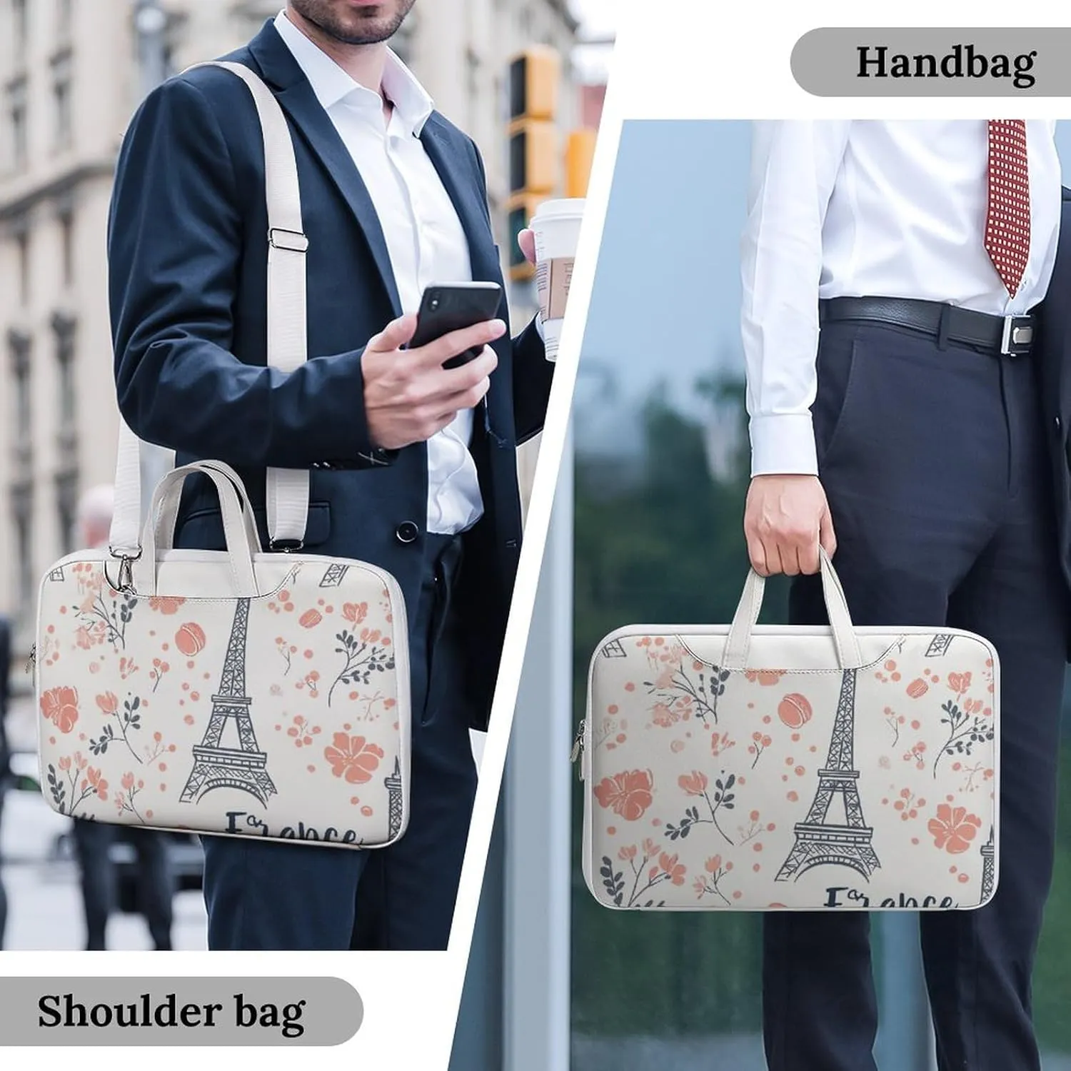 Eiffel Tower Paris French Macarons Leather Bag Laptop Case Slim Water Resistant Computer Bags with Handle Briefcase for Work