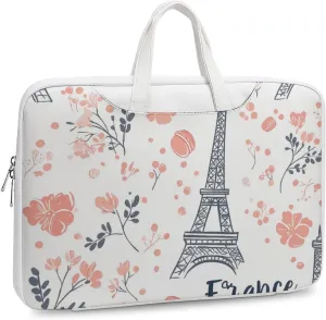 Eiffel Tower Paris French Macarons Leather Bag Laptop Case Slim Water Resistant Computer Bags with Handle Briefcase for Work