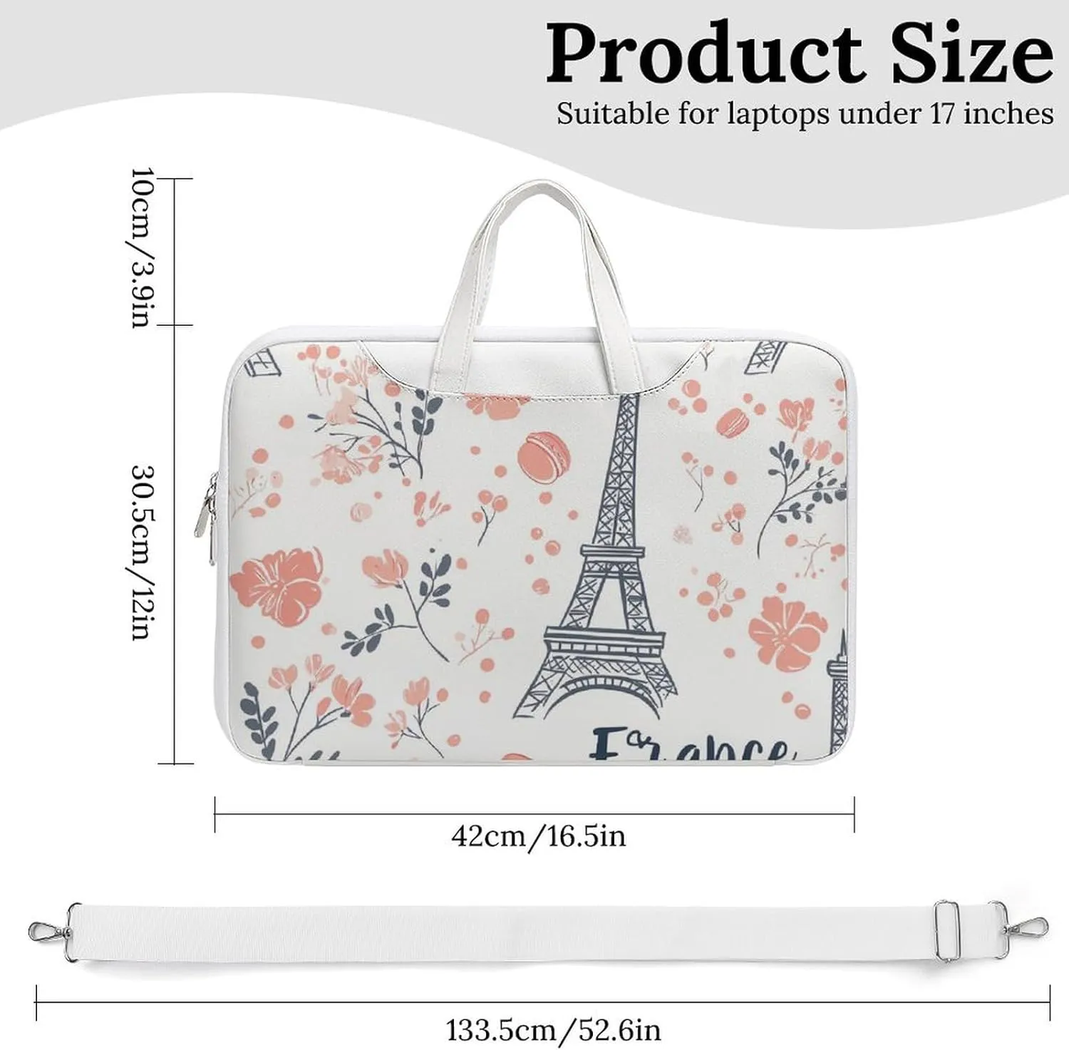Eiffel Tower Paris French Macarons Leather Bag Laptop Case Slim Water Resistant Computer Bags with Handle Briefcase for Work