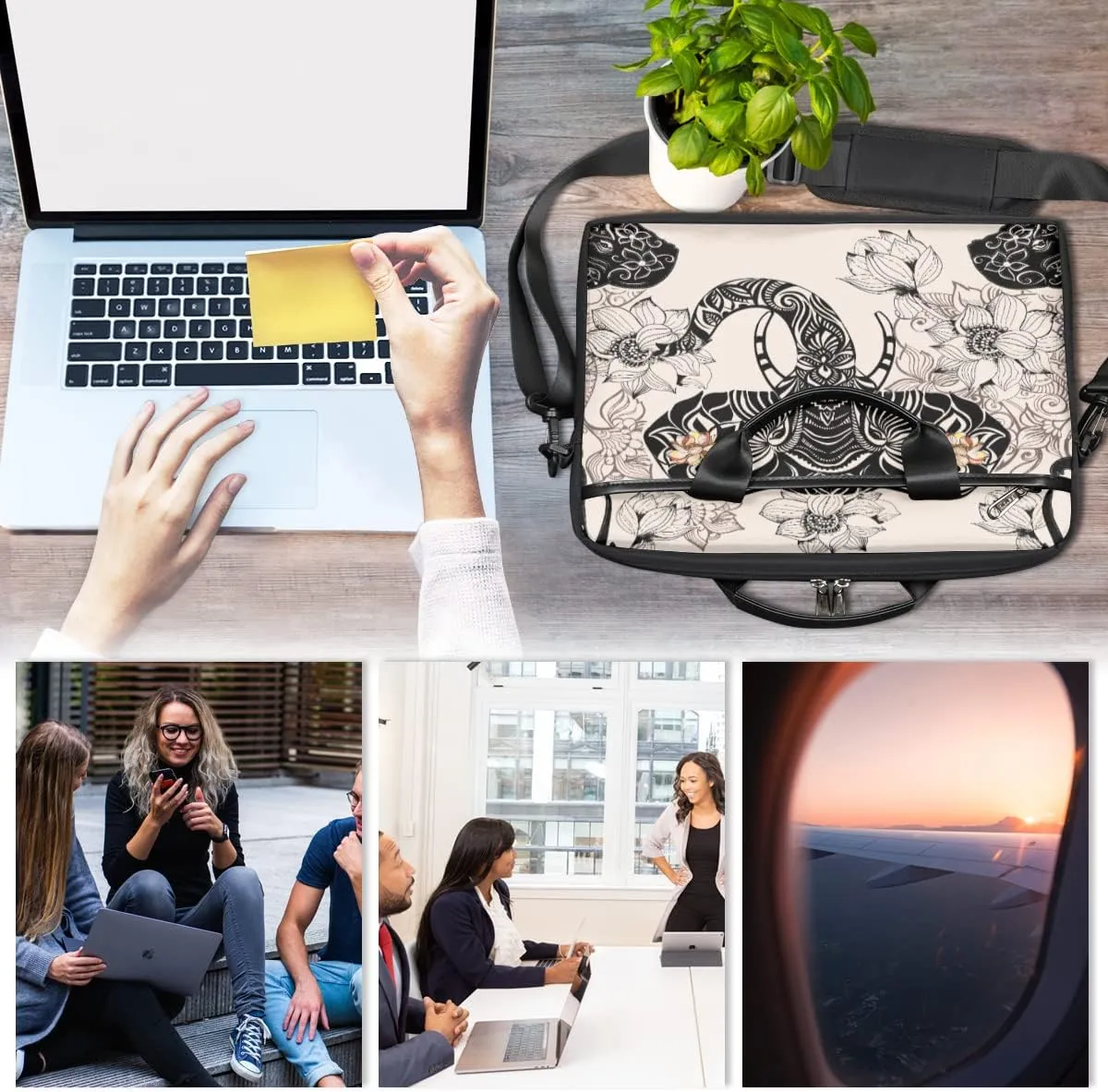 Eiffel Tower Paris Laptop Shoulder Messenger Bag Waterproof Laptop Briefcase with Handle and Padded Strap Case Sleeve