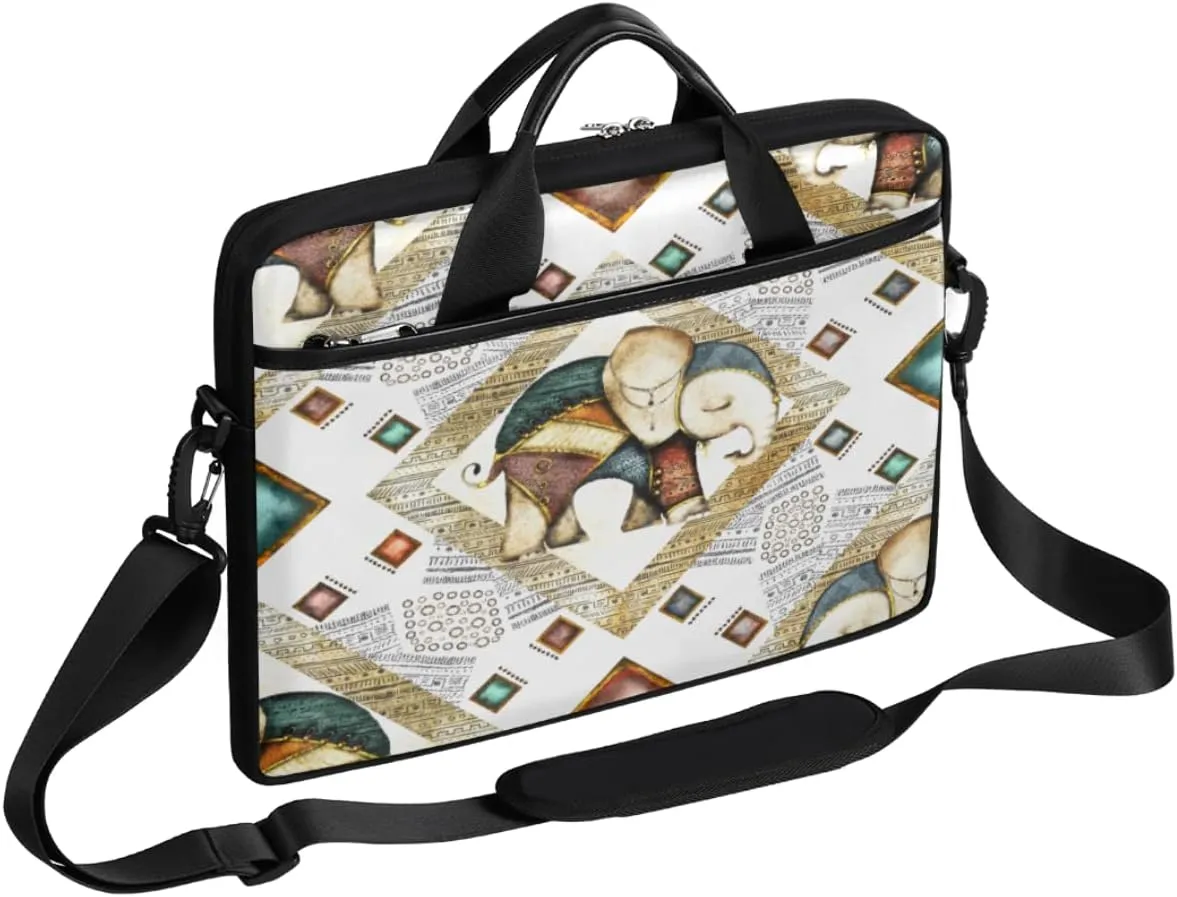 Ethnic Style Elephant Laptop Shoulder Messenger Bag Waterproof Laptop Briefcase with Handle and Padded Strap Case Sleeve