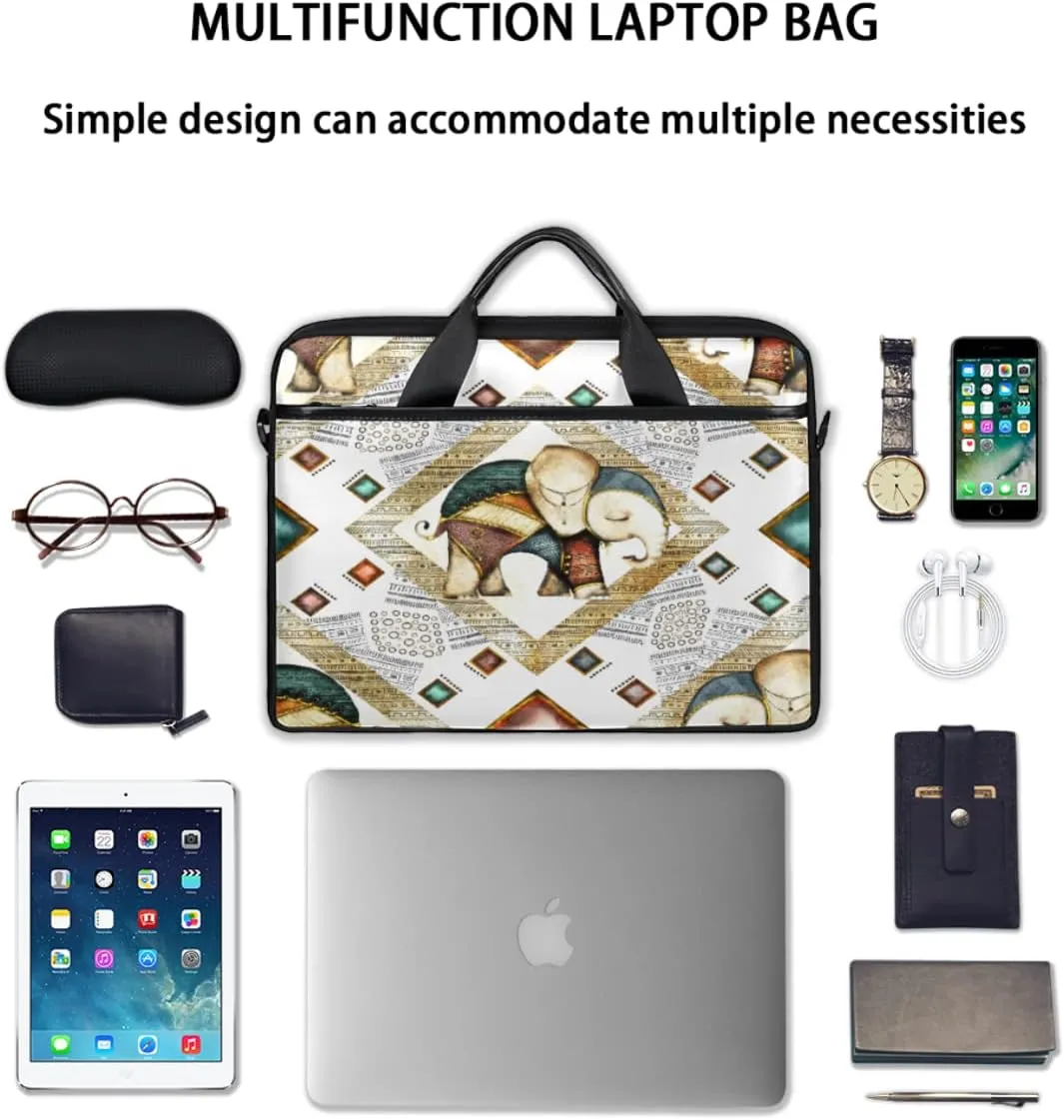 Ethnic Style Elephant Laptop Shoulder Messenger Bag Waterproof Laptop Briefcase with Handle and Padded Strap Case Sleeve