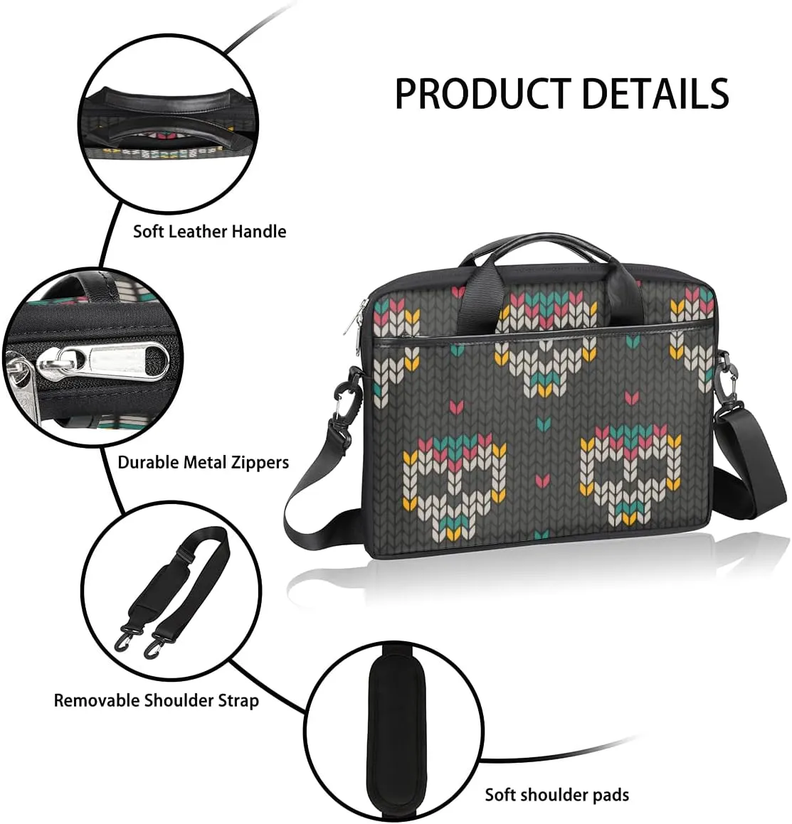 Ethnic Sugar Skull Laptop Shoulder Messenger Bag Waterproof Laptop Briefcase Handle Padded Strap