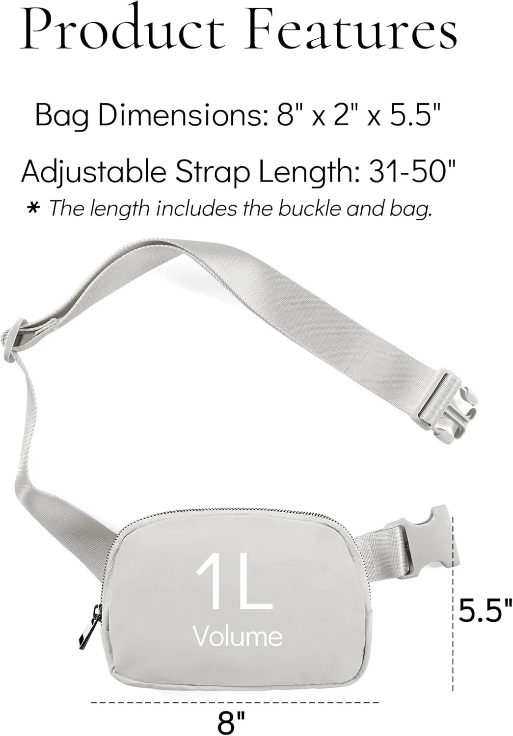 Fanny Pack Crossbody Bag Trendy Waterproof Small Sling Cross Body Purse for Women Men Fashion Waist Packs Mini Belt Bag Pouch Chest Bum Hip Bag Lulu Dupes for Travel Vacation Running Ash