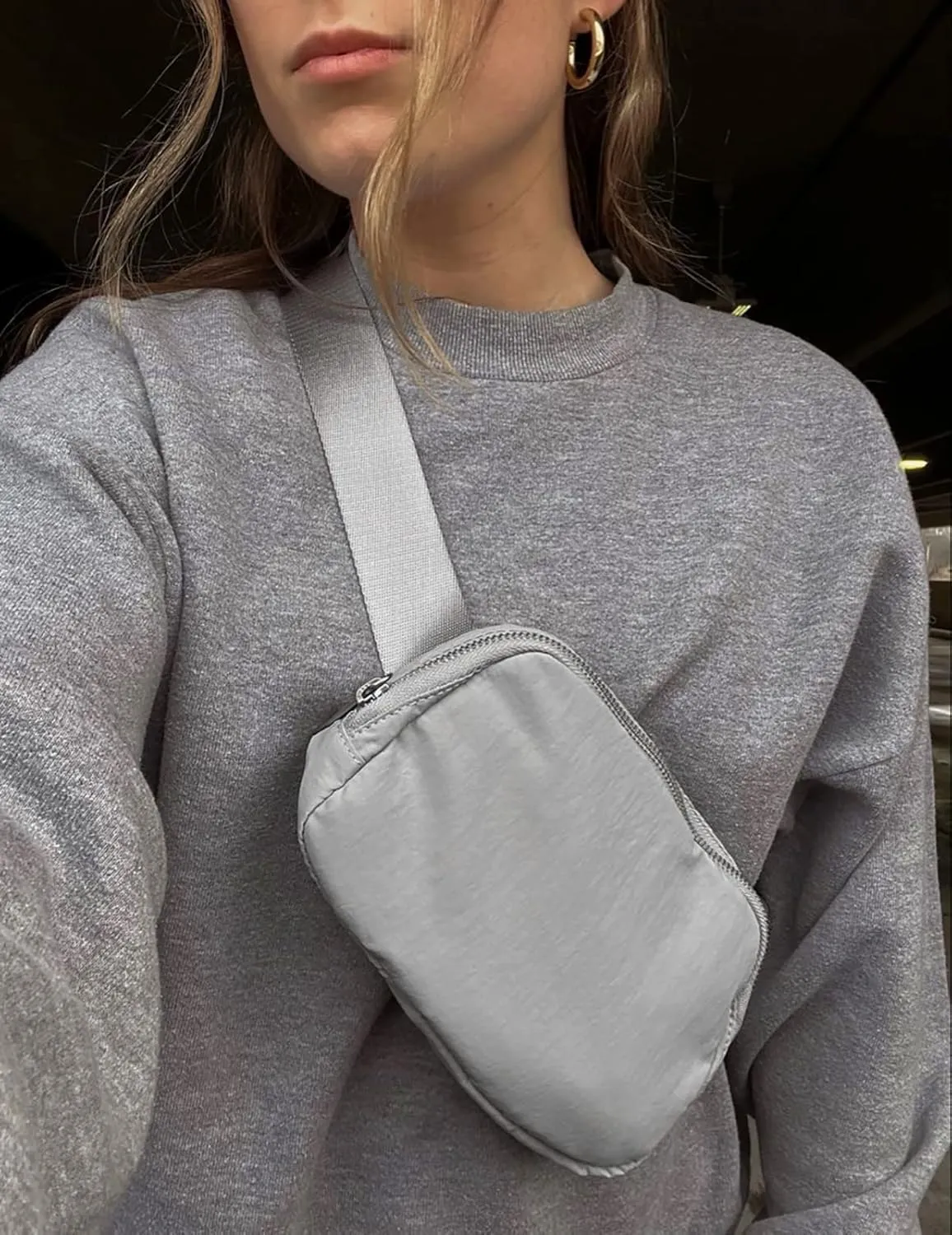 Fanny Pack Crossbody Bag Trendy Waterproof Small Sling Cross Body Purse for Women Men Fashion Waist Packs Mini Belt Bag Pouch Chest Bum Hip Bag Lulu Dupes for Travel Vacation Running Ash
