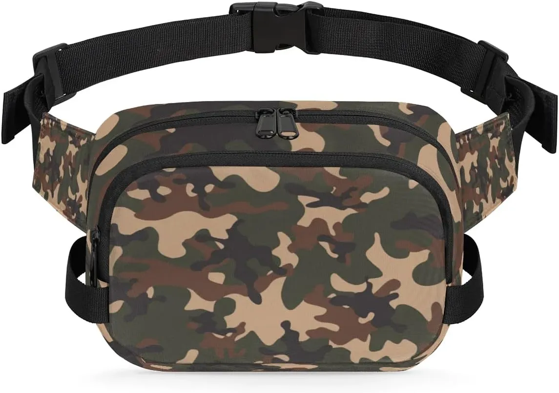 Fanny Pack for Men Women, Waterproof Sports Waist Bag Pack, Camo Belt Bag for Travel Hiking Running, Travel Chest Bag with Adjustable Strap, Camouflage