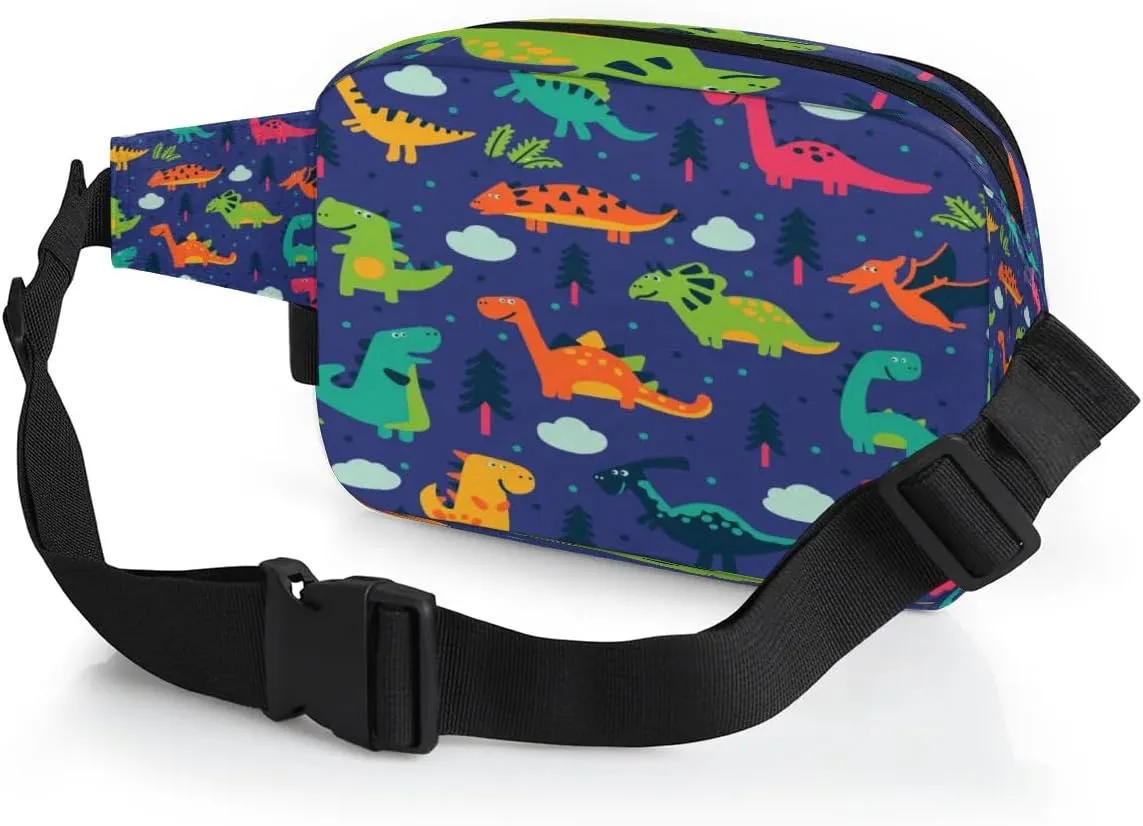 Fanny Pack for Men Women, Waterproof Sports Waist Bag Pack, Cartoon Dinosaur Belt Bag for Travel Hiking Running, Travel Chest Bag with Adjustable Strap, Funny Cool Dinosaur