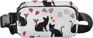 Fanny Pack for Women Men Black Cats Couples Hearts Belt Waist Pack Bum Bag Wallets for Running Cycling Hiking Travel Workout with Adjustable Strap