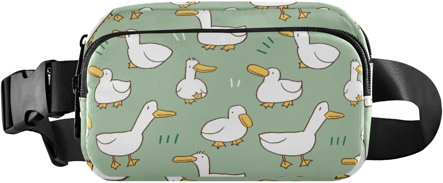 Fanny Pack for Women Men Cartoon Duck Green Belt Waist Pack Bum Bag Wallets for Running Cycling Hiking Travel Workout with Adjustable Strap