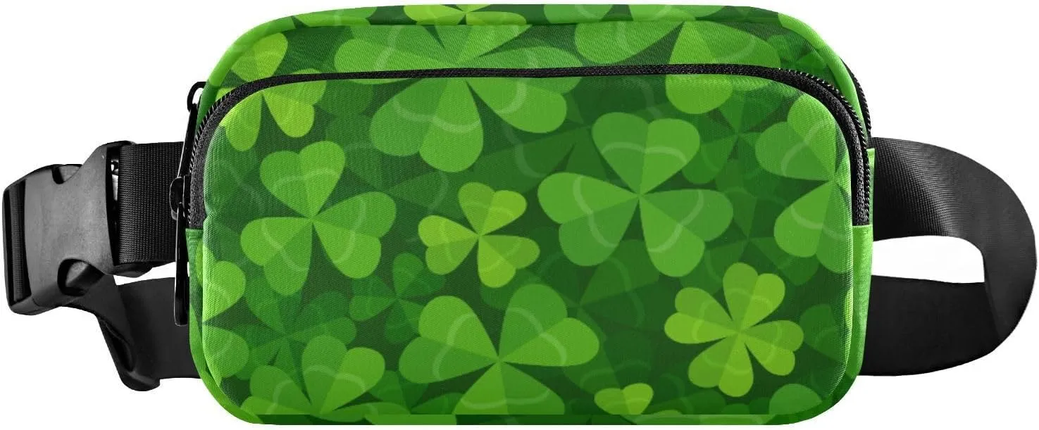 Fanny Pack for Women Men Clover Three and Four Leaves Belt Waist Pack Bum Bag Wallets for Running Cycling Hiking Travel Workout with Adjustable Strap