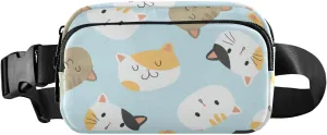Fanny Pack for Women Men Cute Cats Head Blue Belt Waist Pack Bum Bag Wallets for Running Cycling Hiking Travel Workout with Adjustable Strap