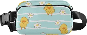 Fanny Pack for Women Men Cute Ducks Daisy Flower Belt Waist Pack Bum Bag Wallets for Running Cycling Hiking Travel Workout with Adjustable Strap