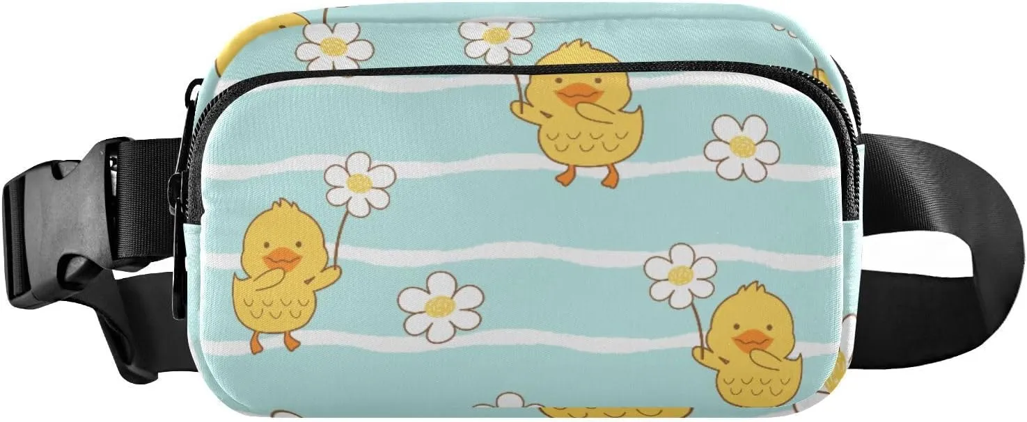 Fanny Pack for Women Men Cute Ducks Daisy Flower Belt Waist Pack Bum Bag Wallets for Running Cycling Hiking Travel Workout with Adjustable Strap