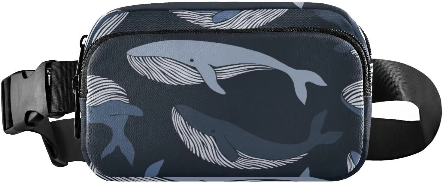 Fanny Pack for Women Men Cute Whales Dark Blue Belt Waist Pack Bum Bag Wallets for Running Cycling Hiking Travel Workout with Adjustable Strap