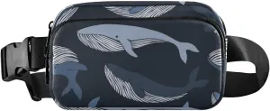 Fanny Pack for Women Men Cute Whales Dark Blue Belt Waist Pack Bum Bag Wallets for Running Cycling Hiking Travel Workout with Adjustable Strap