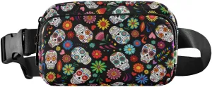 Fanny Pack for Women Men Day Of The Dead Sugar Skull Dia De Los Muertos Mexican Halloween Belt Waist Pack Bum Bag Wallets for Running Cycling Hiking Travel Workout with Adjustable Strap