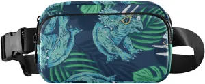 Fanny Pack for Women Men Dinosaur Tropical Leaves Belt Waist Pack Bum Bag Wallets for Running Cycling Hiking Travel Workout with Adjustable Strap