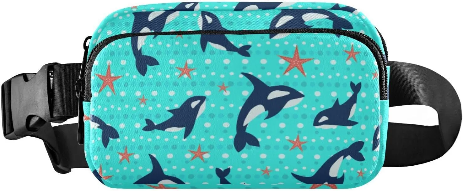 Fanny Pack for Women Men Killer Whale Starfish Bubbles Belt Waist Pack Bum Bag Wallets for Running Cycling Hiking Travel Workout with Adjustable Strap