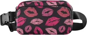 Fanny Pack for Women Men Pink Lips Kiss Belt Waist Pack Bum Bag Wallets for Running Cycling Hiking Travel Workout with Adjustable Strap