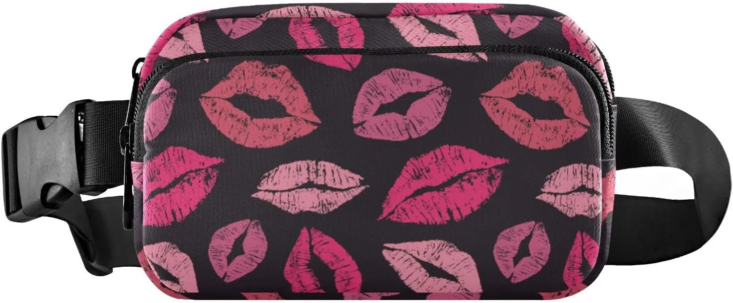 Fanny Pack for Women Men Pink Lips Kiss Belt Waist Pack Bum Bag Wallets for Running Cycling Hiking Travel Workout with Adjustable Strap