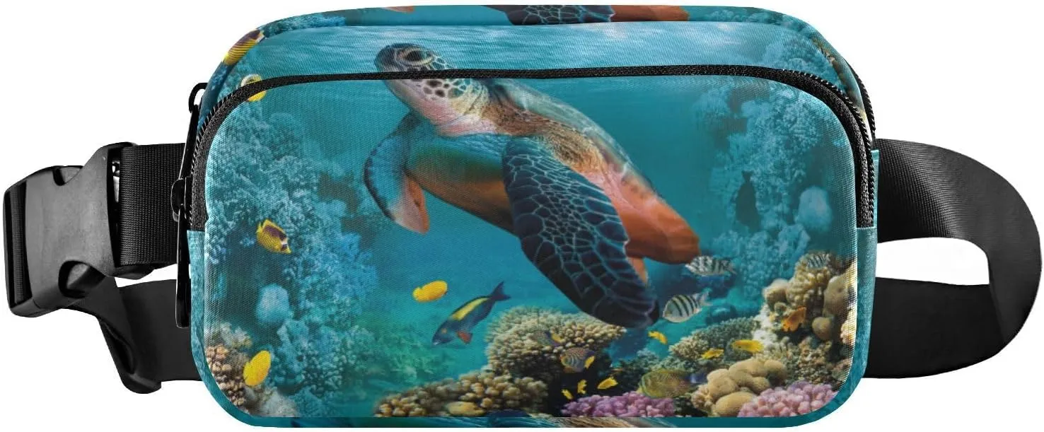 Fanny Pack for Women Men Turtle Corals Belt Waist Pack Bum Bag Wallets for Running Cycling Hiking Travel Workout with Adjustable Strap