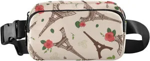 Fanny Pack for Women Men Vintage Eifel Tower Paris Roses Belt Waist Pack Bum Bag Wallets for Running Cycling Hiking Travel Workout with Adjustable Strap