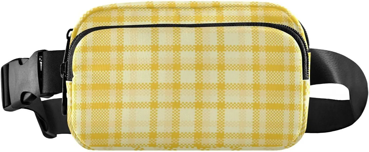 Fanny Pack for Women Men Yellow Tartan Plaid Belt Waist Pack Bum Bag Wallets for Running Cycling Hiking Travel Workout with Adjustable Strap