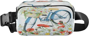 Fanny Packs for Women Men Bicycle Daisy Poppy Butterfly Belt Bag Waist Pouch Packs Garden Flowers Crossbody Bag Running Hiking Fanny Pack Gifts for Girls Boys