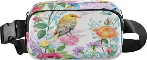 Fanny Packs for Women Men Bird Butterfly Floral Belt Bag Waist Pouch Packs Rose Leaves Crossbody Bag Running Hiking Fanny Pack Gifts for Girls Boys