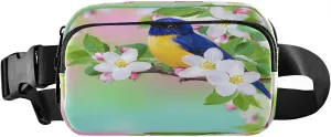 Fanny Packs for Women Men Bird Tit Pink Floral Belt Bag Waist Pouch Packs Spring Flowers Tree Crossbody Bag Running Hiking Fanny Pack Gifts for Girls Boys