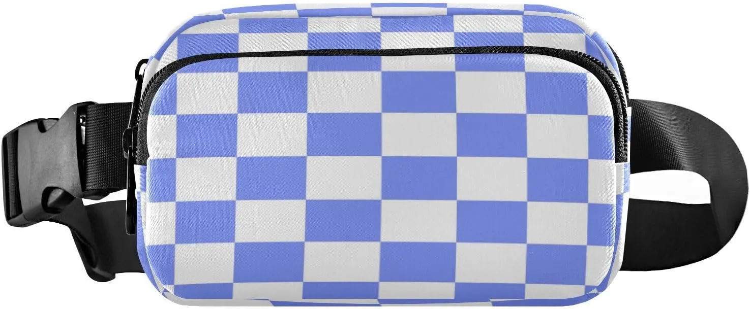 Fanny Packs for Women Men Blue White Checkerboard Belt Bag Waist Pouch Packs Crossbody Bag Running Hiking Fanny Pack Gifts for Girls Boys