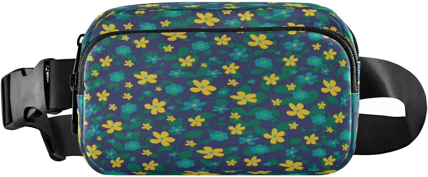 Fanny Packs for Women Men Blue Yellow Flowers Belt Bag Waist Pouch Packs Crossbody Bag Running Hiking Fanny Pack Gifts for Girls Boys