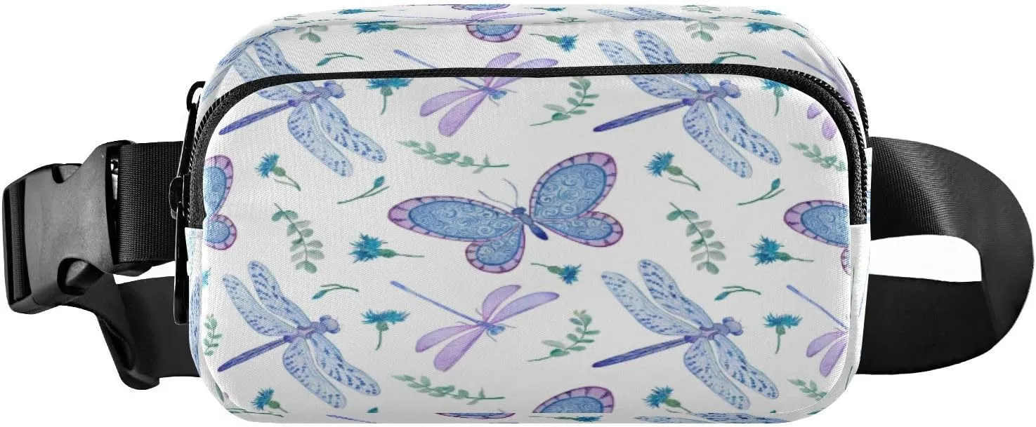 Fanny Packs for Women Men Butterflies Dragonflies Wildflowers Belt Bag Waist Pouch Packs Crossbody Bags Running Hiking Fanny Pack for Girls Boys Big Kids