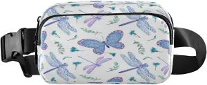 Fanny Packs for Women Men Butterflies Dragonflies Wildflowers Belt Bag Waist Pouch Packs Crossbody Bags Running Hiking Fanny Pack for Girls Boys Big Kids