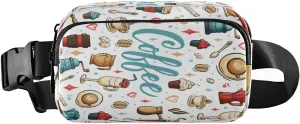 Fanny Packs for Women Men Cartoon Cafe Coffee Belt Bag Waist Pouch Packs Beans Cakes Crossbody Bag Running Hiking Fanny Pack Gifts for Girls Boys