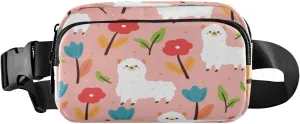 Fanny Packs for Women Men Cartoon Llama Flower Belt Bag Waist Pouch Packs Crossbody Bag Running Hiking Fanny Pack Gifts for Girls Boys