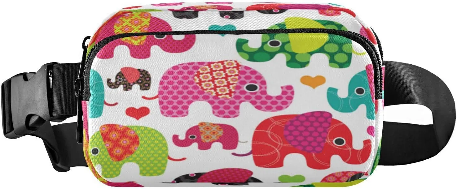 Fanny Packs for Women Men Color Flowers Elephant Belt Bag Waist Pouch Packs Crossbody Bag Running Hiking Fanny Pack Gifts for Girls Boys