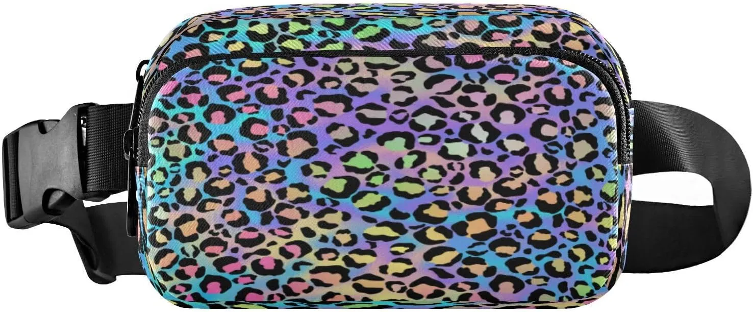 Fanny Packs for Women Men Colorful Sparkling Leopard Belt Bag Waist Pouch Packs Crossbody Bag Running Hiking Fanny Pack Gifts for Girls Boys