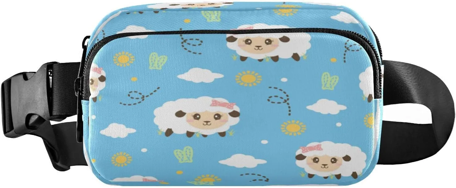 Fanny Packs for Women Men Cute Sheep Sun Cloud Belt Bag Waist Pouch Packs Crossbody Bag Running Hiking Fanny Pack Gifts for Girls Boys