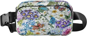 Fanny Packs for Women Men Flowers Birds Butterflies Belt Bag Waist Pouch Packs Peony Leaves Crossbody Bag Running Hiking Fanny Pack Gifts for Girls Boys
