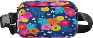 Fanny Packs for Women Men Hibiscus Flower Lemon Leaf Belt Bag Waist Pouch Packs Crossbody Bags Running Hiking Fanny Pack for Girls Boys