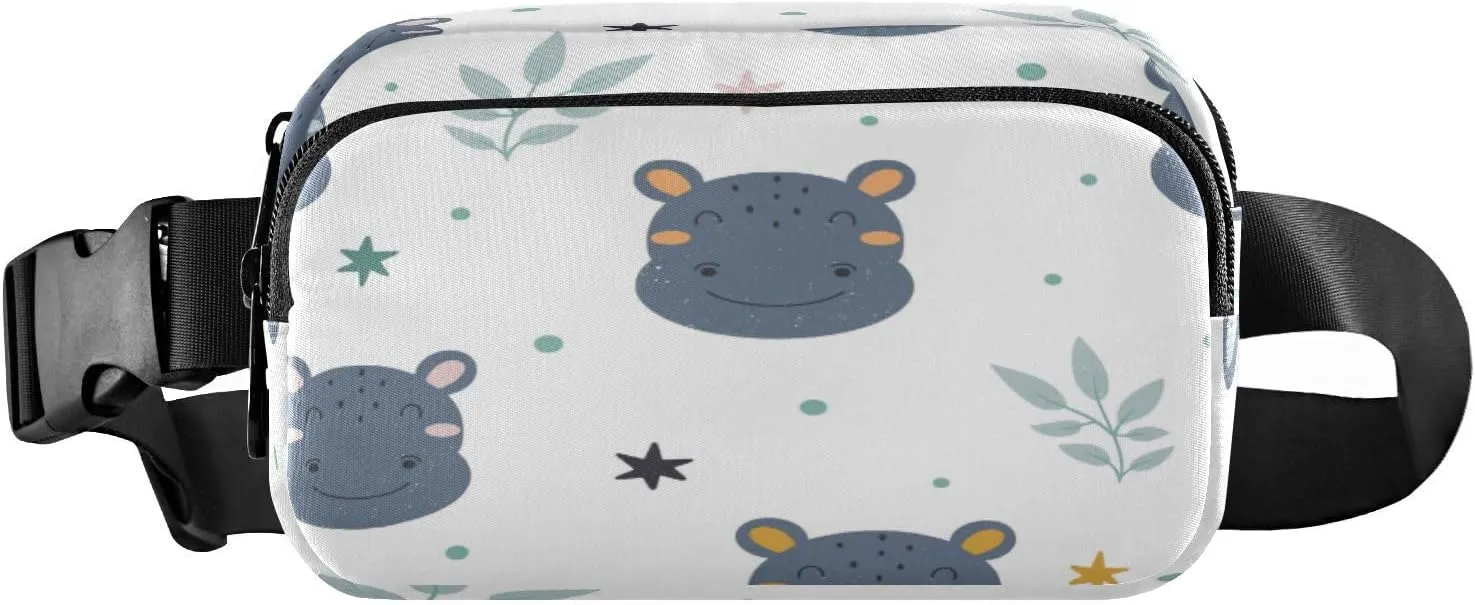 Fanny Packs for Women Men Hippo Leaves Stars Belt Bag Waist Pouch Packs Crossbody Bag Running Hiking Fanny Pack Gifts for Girls Boys