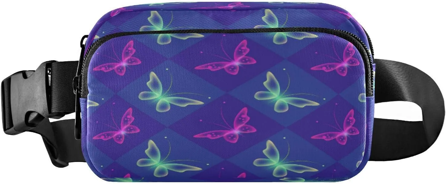 Fanny Packs for Women Men Magic Butterflies Plaid Belt Bag Waist Pouch Packs Crossbody Bag Running Hiking Fanny Pack Gifts for Girls Boys