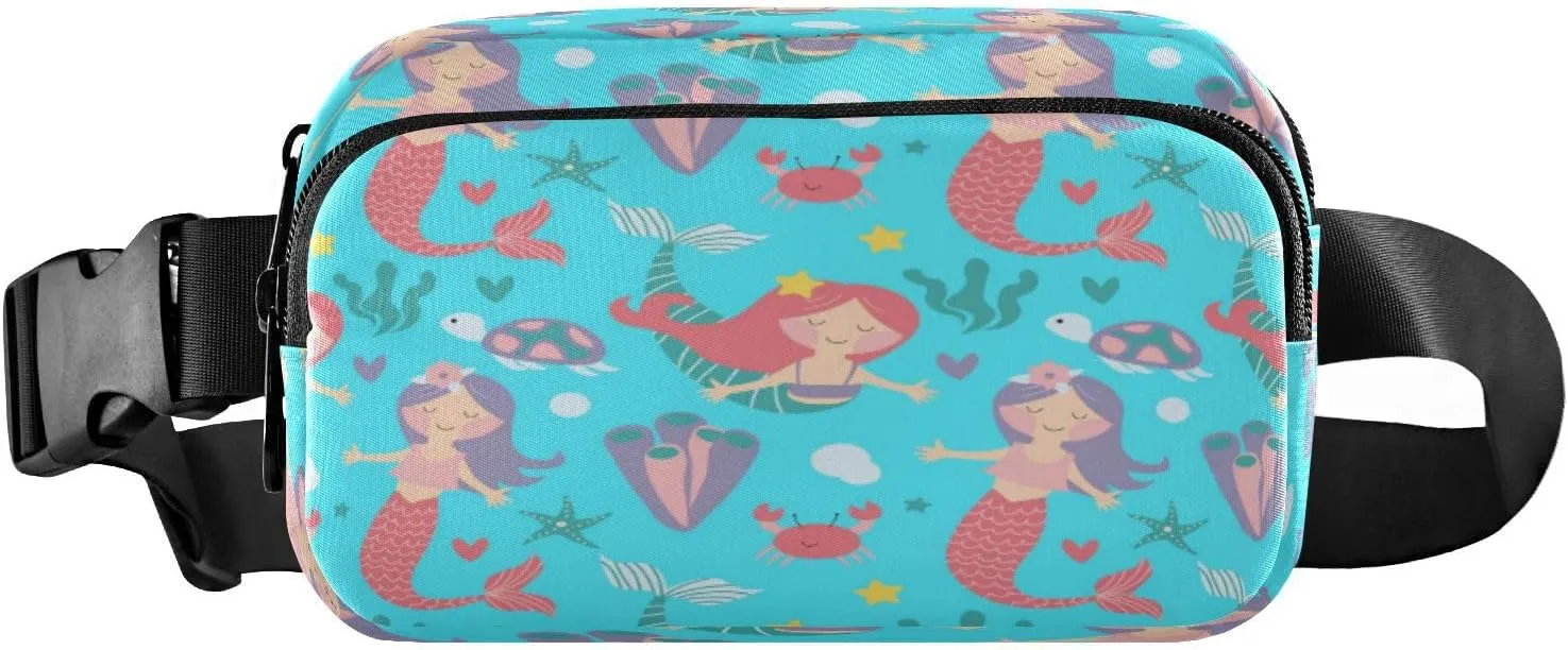 Fanny Packs for Women Men Mermaid Shell Tortoise Crab Belt Bag Waist Pouch Packs Crossbody Bag Running Hiking Fanny Pack Gifts for Girls Boys