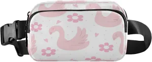 Fanny Packs for Women Men Pink Floral Swans Belt Bag Waist Pouch Packs Crossbody Bag Running Hiking Fanny Pack Gifts for Girls Boys