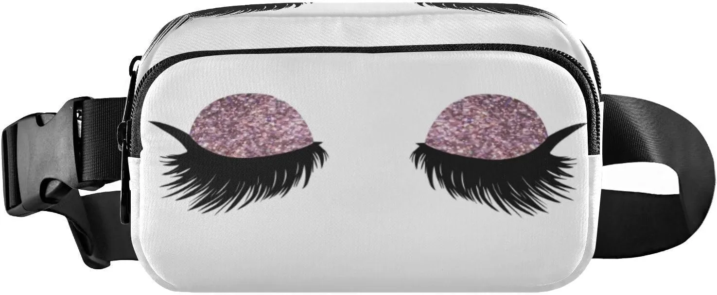 Fanny Packs for Women Men Pink Glitter Closed Eyes Belt Bag Waist Pouch Packs Crossbody Bag Running Hiking Fanny Pack Gifts for Girls Boys