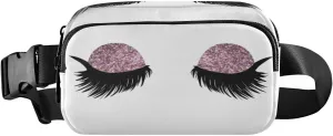 Fanny Packs for Women Men Pink Glitter Closed Eyes Belt Bag Waist Pouch Packs Crossbody Bag Running Hiking Fanny Pack Gifts for Girls Boys